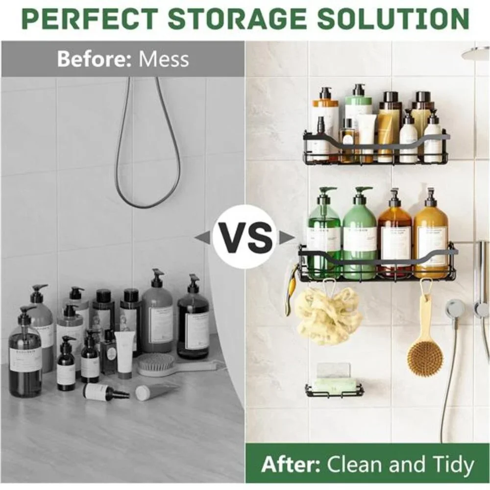 Shower Caddy 3-Pack, Adhesive Shower Organizer with Soap Holder